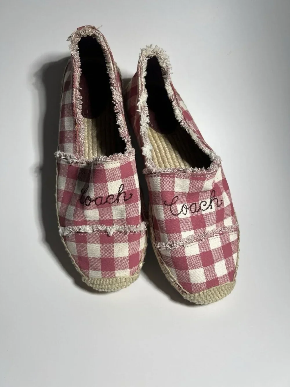 Coach Gingham Espadrille Flats Women’s Size 6.5 Pink White Slip On